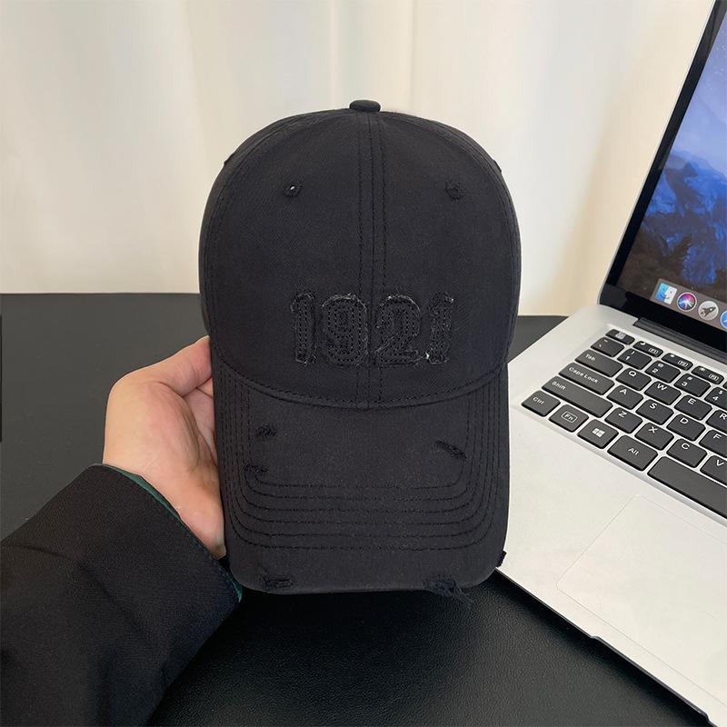Alphabet Patch Baseball Cap Women's Spring Summer Vintage Washed Hole Sun Hat Outdoor UV Protection Cap Men