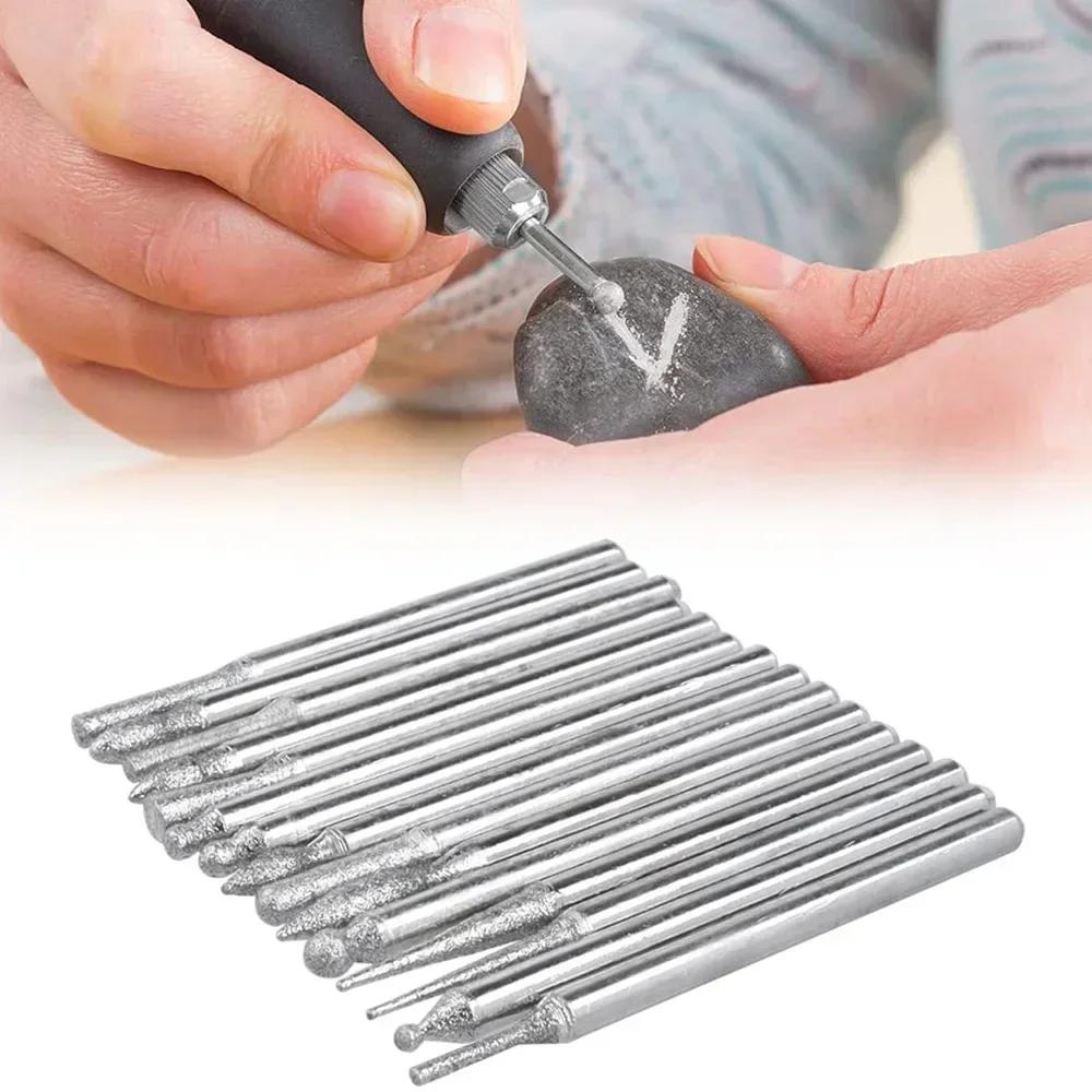 STONEGO 30pcs Diamond Grinding Set - 3mm Shank Needle Points for Engraving & Polishing Glass, Jade