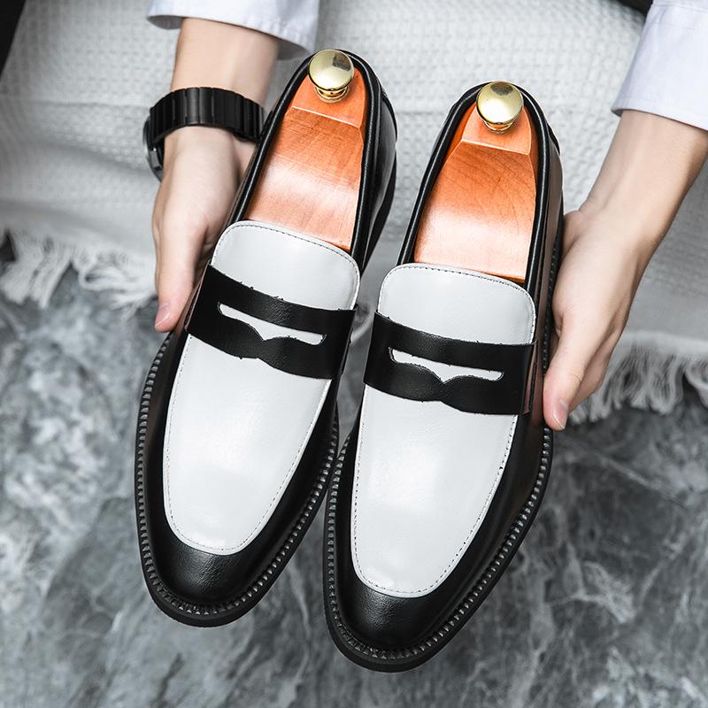 Plus Size Men s Spring Color Block Leather Loafers - Slip-on Business Casual Shoes Size 46
