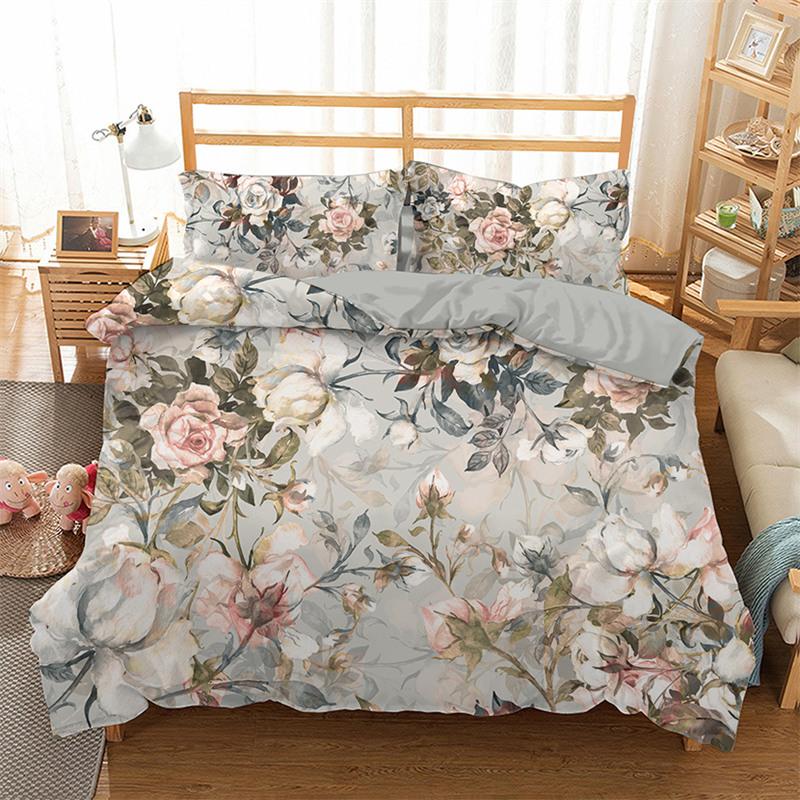 Floral Duvet Cover Microfiber 2/3Pcs Queen Daisy Bedding Set Leaves Plant Print Soft Breathable Quilt Cover With Zipper Closure