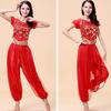 Belly Dance Costume Set for Women Crewneck Short Sleeve Tee Shirt Top Lantern Trousers Carnival Dancer Outfit Suit
