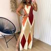 Summer new sleeveless contrasting colors sexy slim-fitting split commuter dress women's clothing