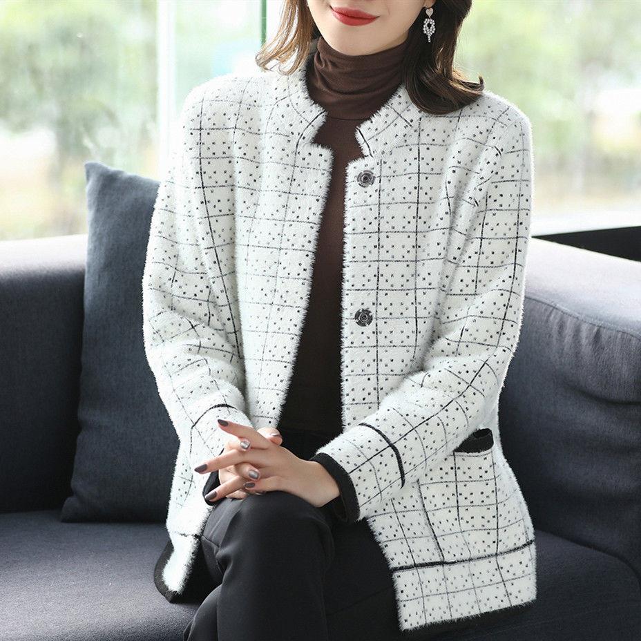 Abrigo coreano grueso de imitación de visón, cárdigan de punto, chaquetas gruesas y cálidas de piel sintética