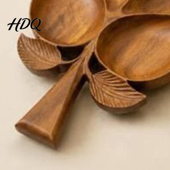 Natural Grain Wood Serving Piece Wooden Leaf Tray 7 Compartment Snack Platter Dry Fruit & Nuts Rustic Farmhouse Home Decor Dish Decorative