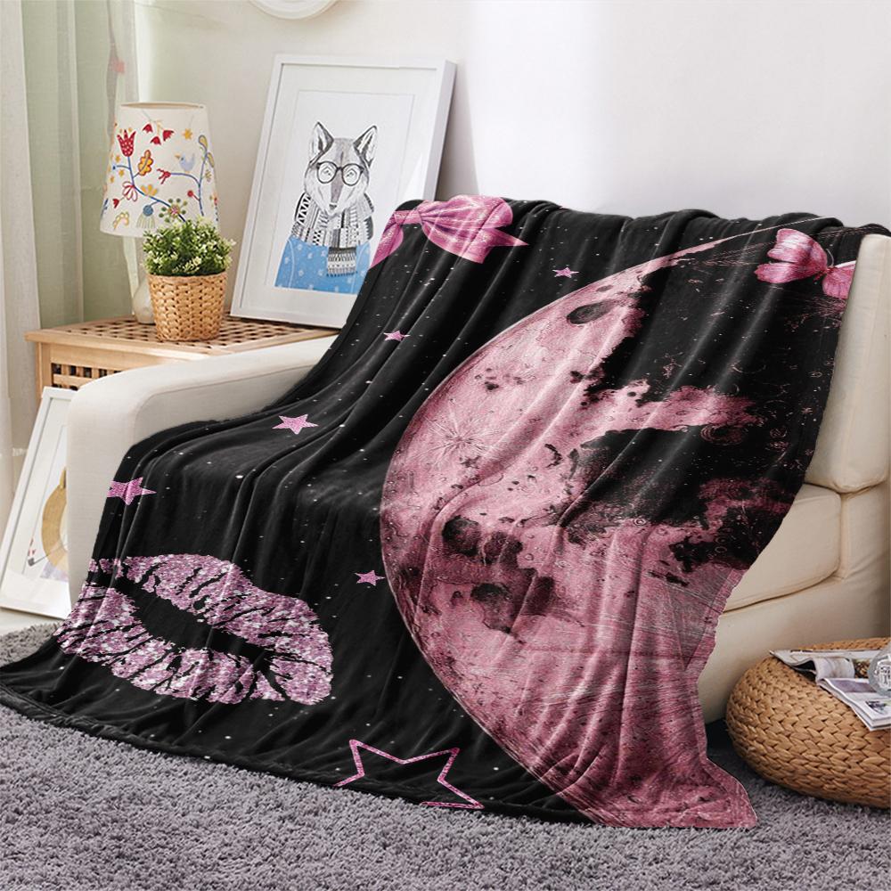 1Pc Pink Bow Butterfly Print Flannel Blanket, High Quality Comfortable for All Seasons, Home Decor, Warmth and Comfort, Perfect for Gifts