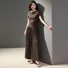 Women's Drape Collar Top and A-Line Midi Skirt Set