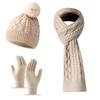 Women Winter Warm 3 Piece Set Twist Knit Beanie Scarf Gloves Solid Color Ski Christmas Gift