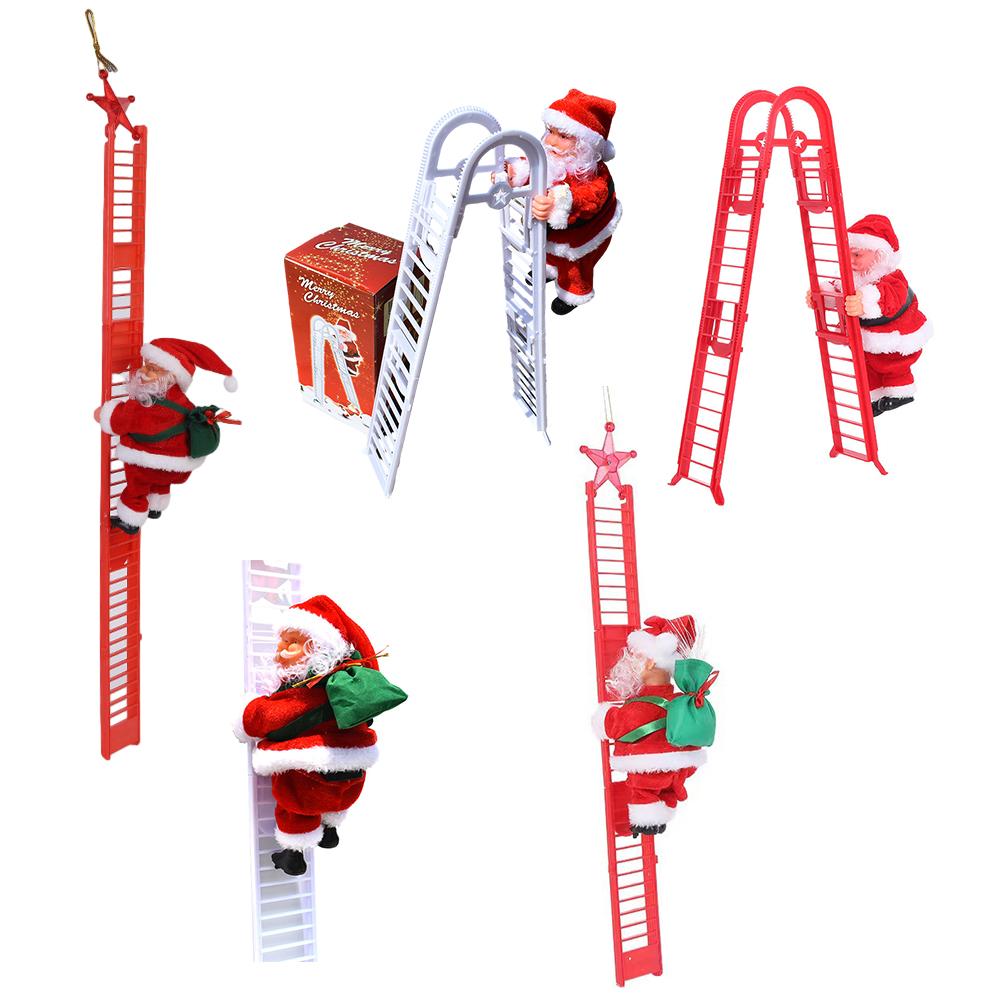 Climbing Ladder Santa Ornament With Music Battery Powered Climbing Up Down Moving Figure Christmas Decoration For Party Home Wall Tree
