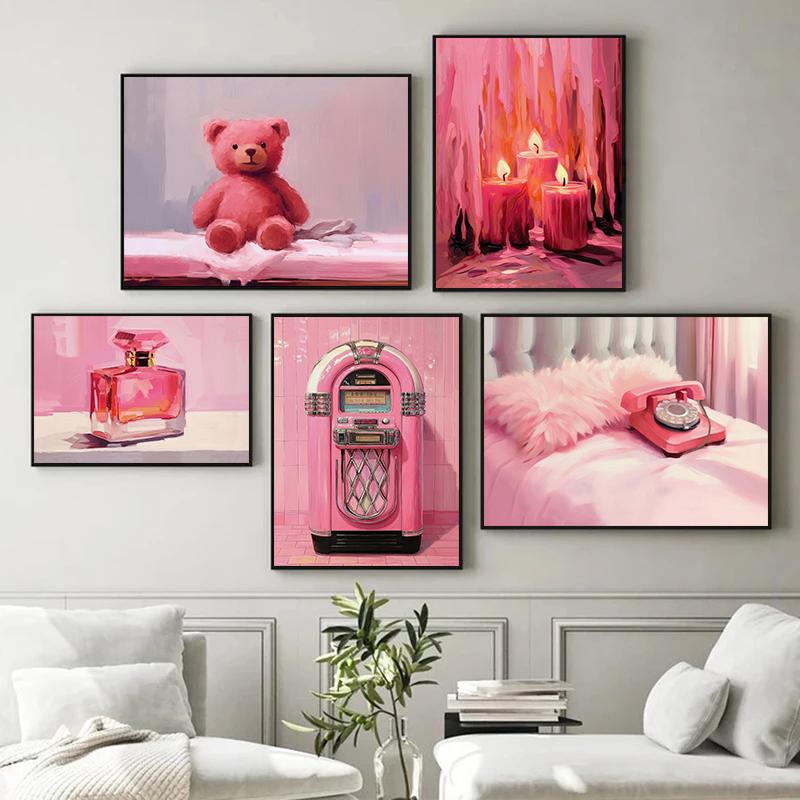 Pink Vintage Preppy Ballet Female Fashion Art Posters Prints Canvas Painting Wall Art Picture Living Room Home Decor
