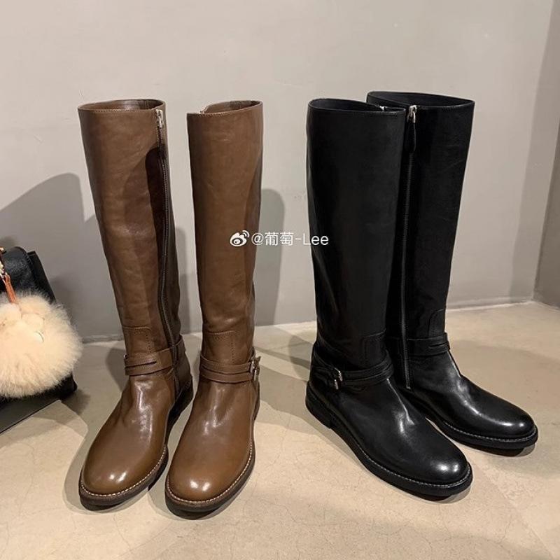 ! Schuhe Doppelverschluss mit runder Spitze aber Knie-Seitenreißverschluss dicker Absatz hohe Ritterstiefel Damen