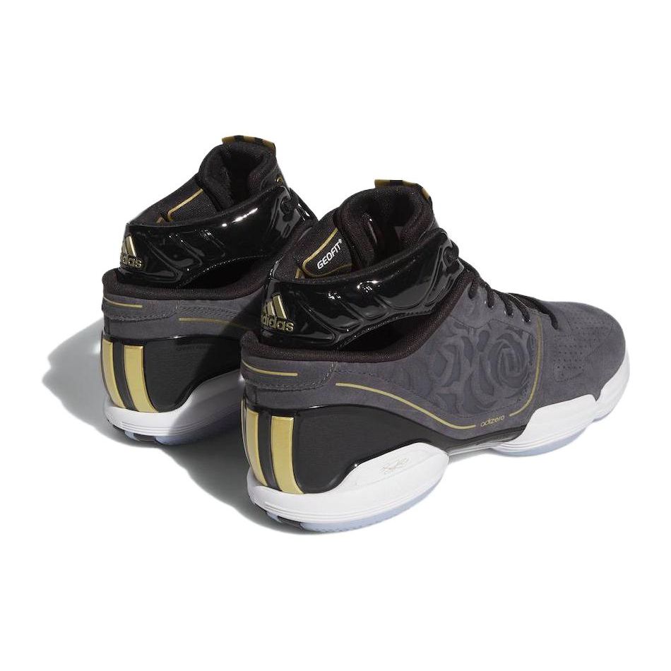 Adidas Adizero Rose 1 Restomod Round Toe Lace-Up Shock Absorbing Durable Mid-Top Basketball Shoes Men Sneakers Dark-Gray IE9242