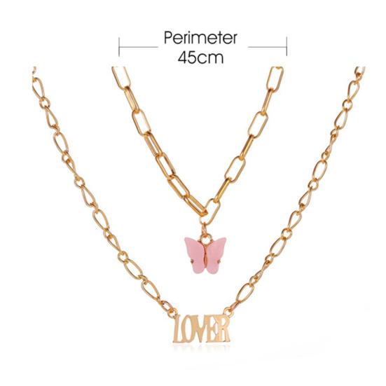 Doppelschichtige Acryl-Schmetterlings-Halskette, Buchstabe-Engel-Anhänger, langer Kettenschmuck