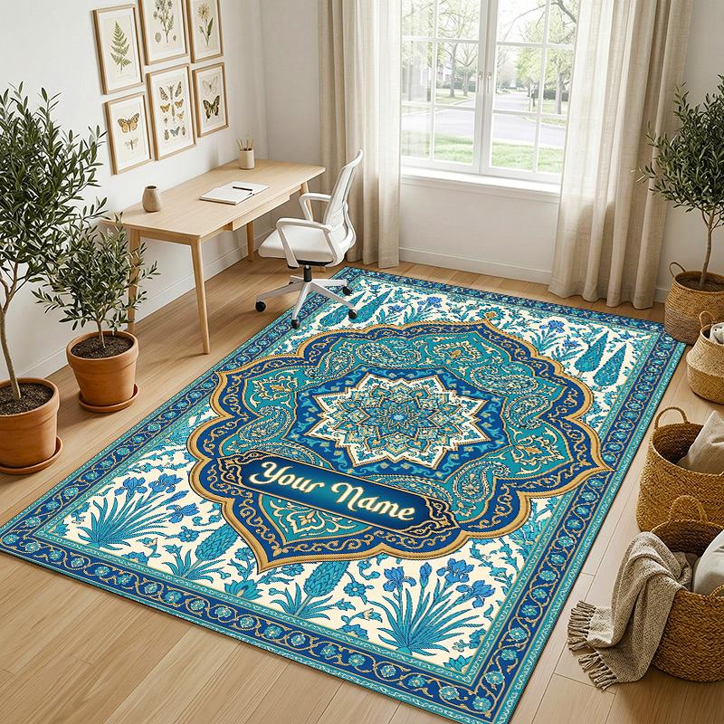 Elegant Theme Soft Crystal Velvet Rug Custom Name & Text Print Non Slip Floor Rug for Bedroom Living Room