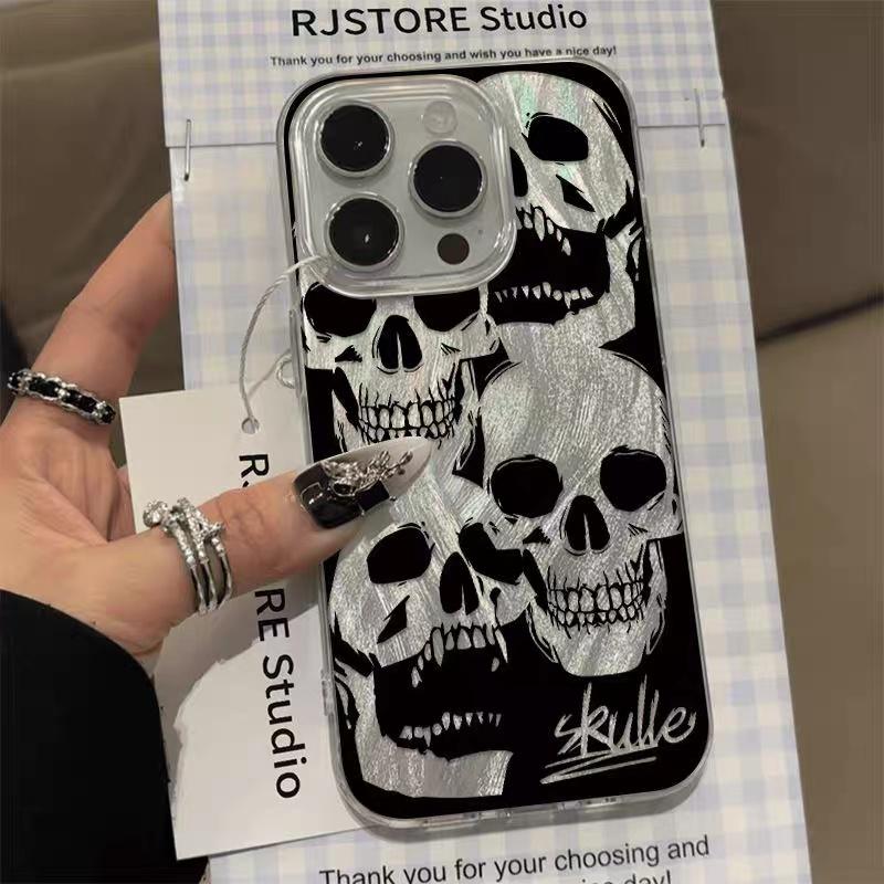 Pink Purple Skull Feather Gauze Phone Case For 16 15 14 13 12 11 iPhone Air 17 Pro Max 16e Shockproof Hard Cover