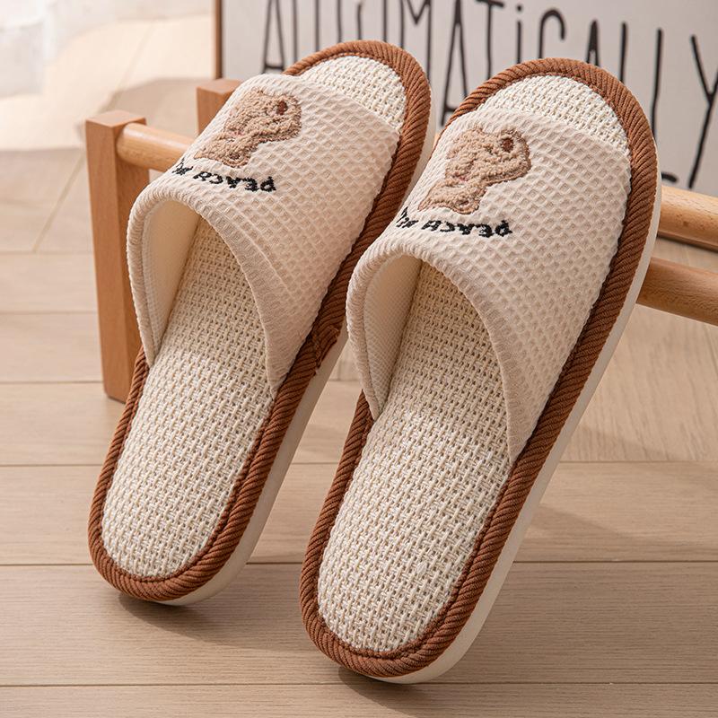 Linen breathable slippers women's four seasons indoor home non-slip deodorant silent soft bottom couple household floor mopping men