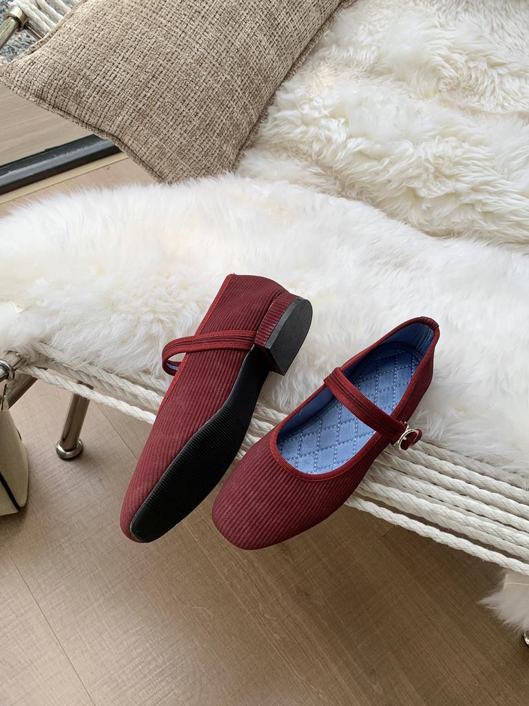Japanese princess shoes 2025 new one-word mixed flannel Mary Jane single shoes woven shoes flat single shoes women