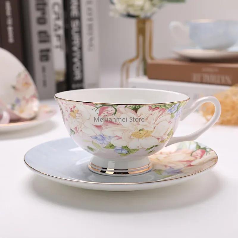 Coffee Cups English British Afternoon Tea Cup  Premium Plates Home Office Cafe Ceramic Coffee Mug Bone Porcelain Cup Gift
