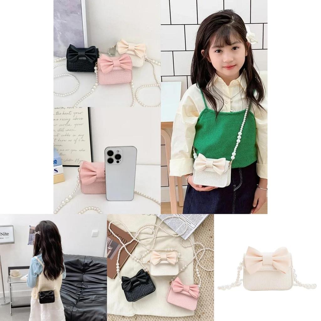 Childrens Butterfly Bow Mini Purse With Pearl Chain For Daily Use