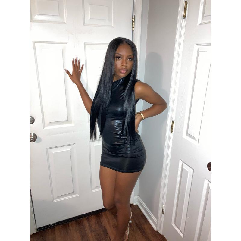 European and American Women's Sexy Slim Black Asymmetrical Sleeveless Bodycon Dress In Stock