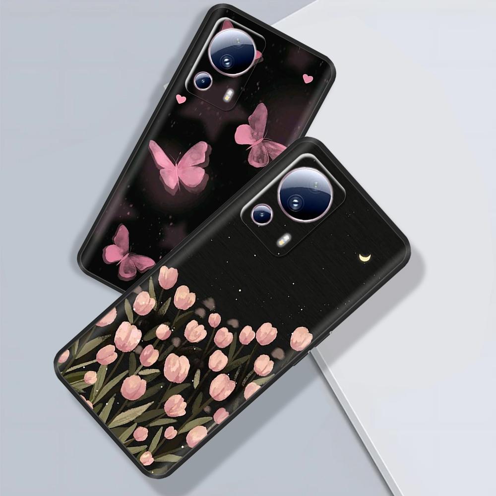 For Xiaomi 13 Lite Case For Xiaomi Mi 13 Lite 5G Flower Soft Liquid Silicone Cover For Xiaomi13lite Protection Back Cover Fundas