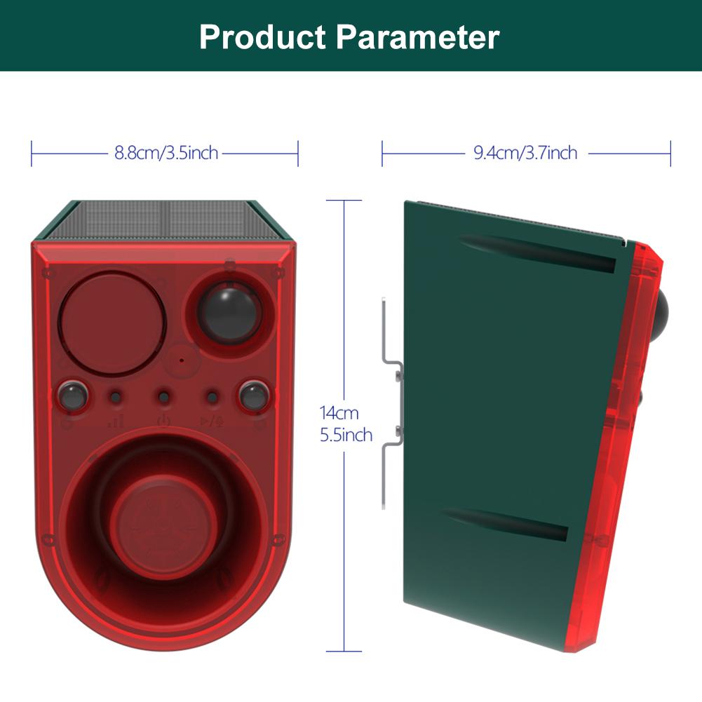 Solcellsdriven rörelsesensorlarm med fjärrkontroll Hemlarm Djurskrämma 129dB Högt ljud Ljudgenerator för Trädgård Gård