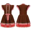 Kids Girls Party Tutu Dress Christmas Gingerbread Man Costume Flying Sleeve Stripes Dance Wear