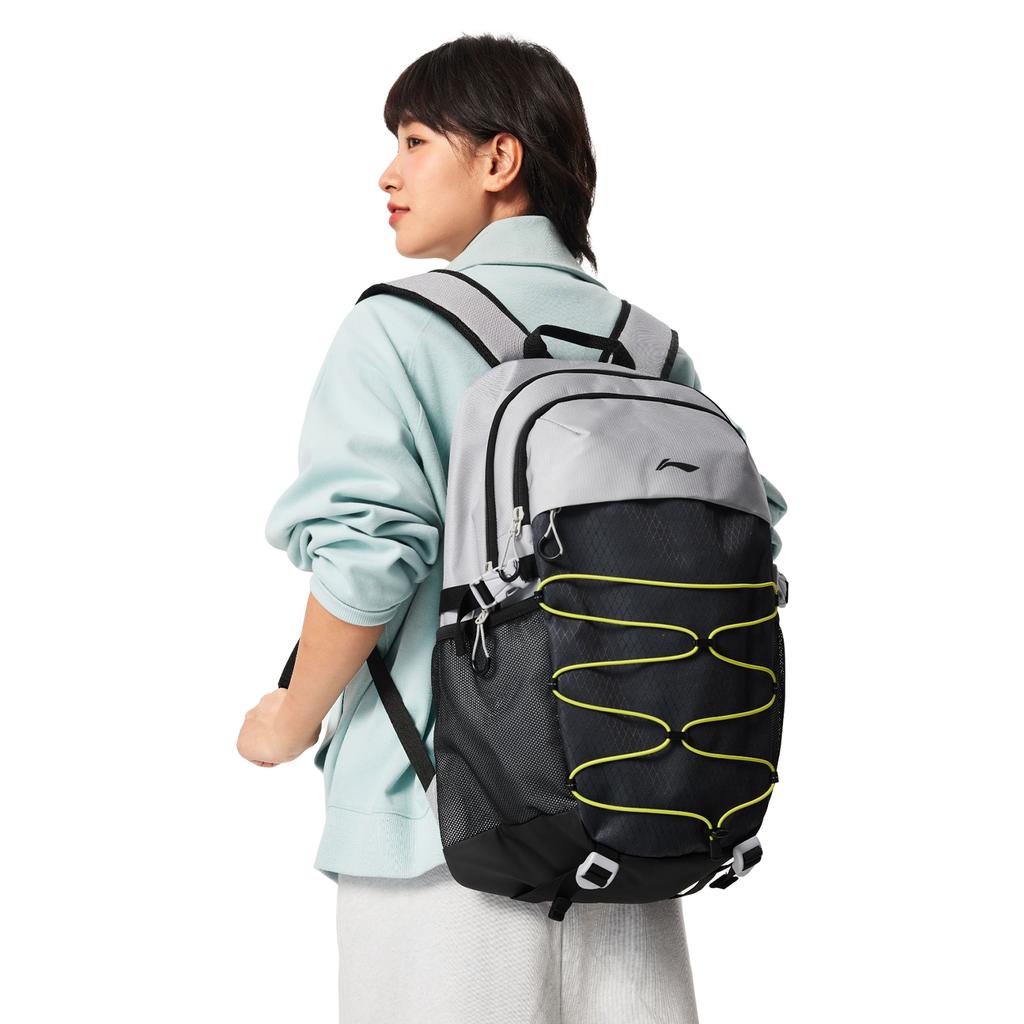 Li Ning Sports Lifestyle Series Logo Color Block Reflective Backpack Unisex Backpack Gray Black ABSV323-2