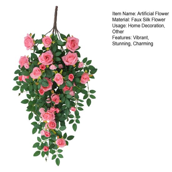 Konstgjorda blommor i rotting med 6 huvuden, falska hängande rosenrankor, konstgjorda sidenblommor i rotting för DIY-bakgrundsdekoration i bröllopsrum