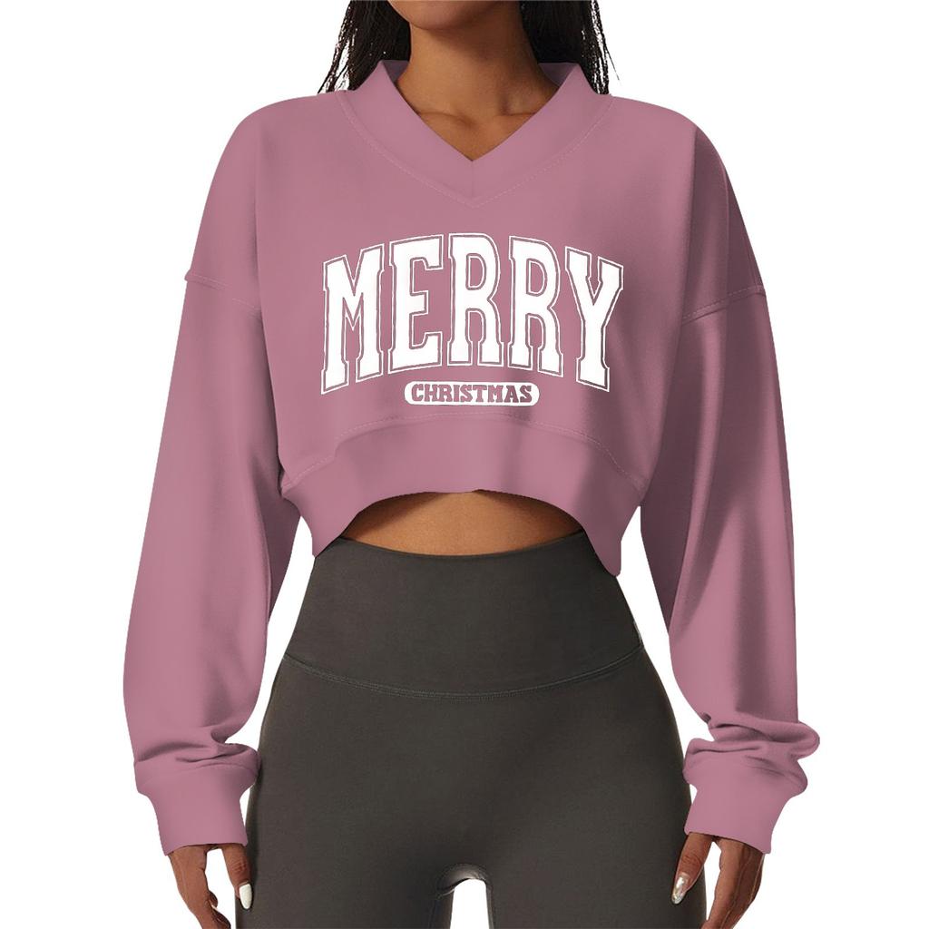 Women's Casual Fashionable Comfortable Padded V-Neck Christmas Printed Long Sleeve Sports Sweatshirt