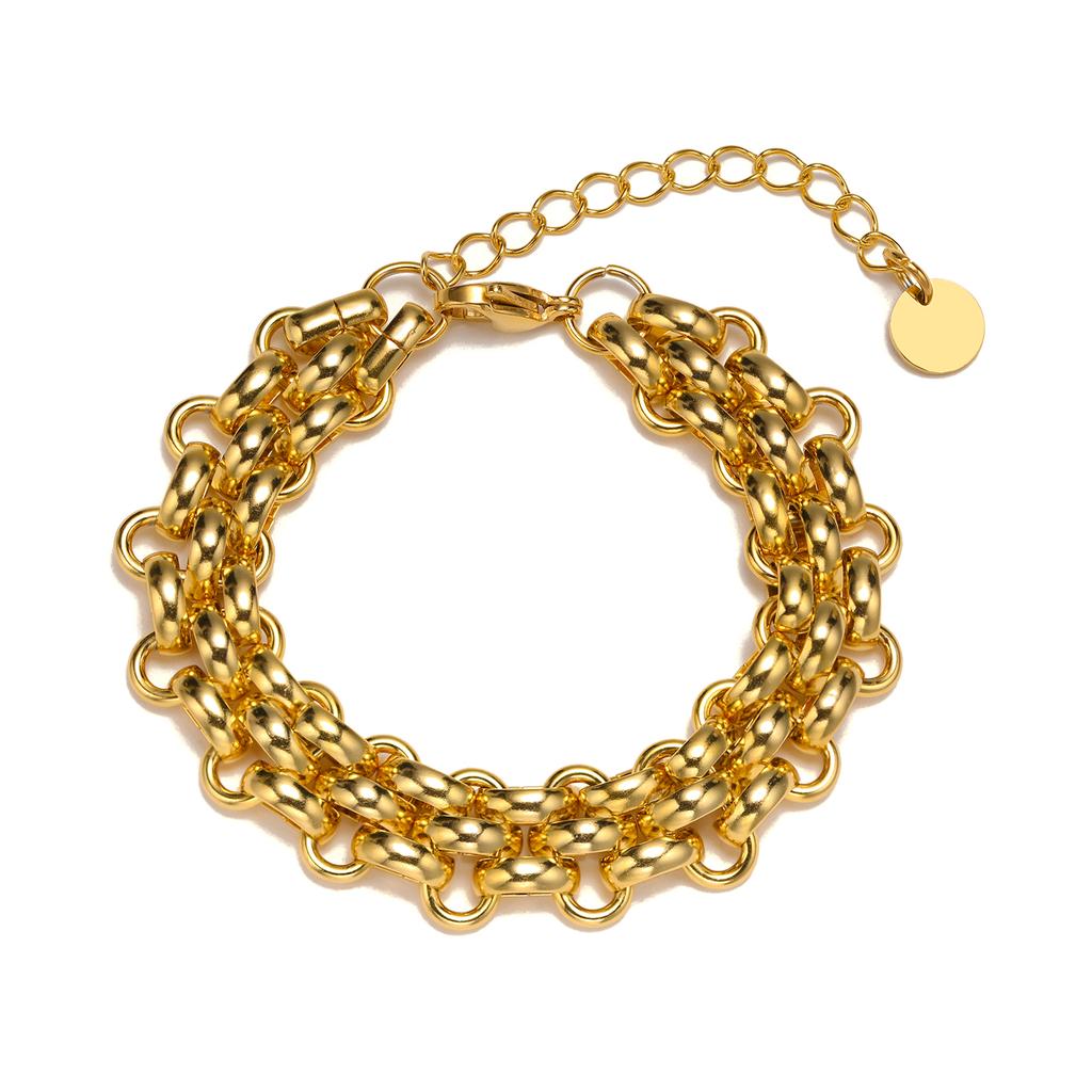 Chic Women Multi-layer Chain Bracelets, PVD Gold Color Stainless Steel Links Wristband Jewelry, Trendy Length Adjustable