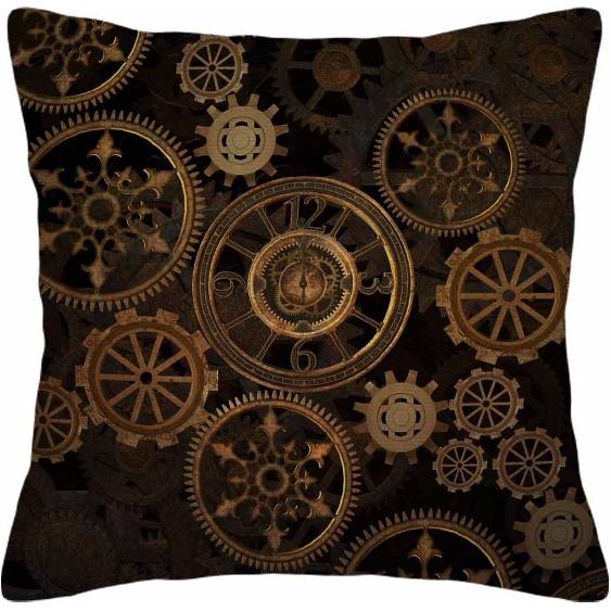 Hndy Throw Pillow Covers Steampunk Steam Punk Gears Clock Abstract Gold Technology Vintage Bronze Century Pillow Case 18x18 Inch Cushion Cover for
