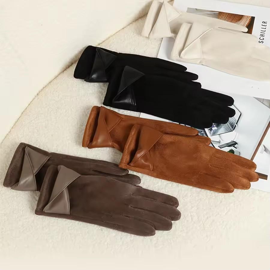 Ladies' Warm Windproof Gloves Korean Suede Velvet Gloves Simple Fashion Touch Screen Gloves Winter Outings Versatile Accessories