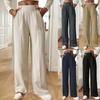Women's High Waist Wide Leg Pants Flowy Floor-Length Trousers Minimalist Straight Fit Lounge Pants with Elastic Waist