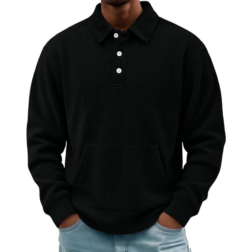 Men's Retro Corduroy Long Sleeve Button Shirt with Lapel Collar and Pocket Casual Top