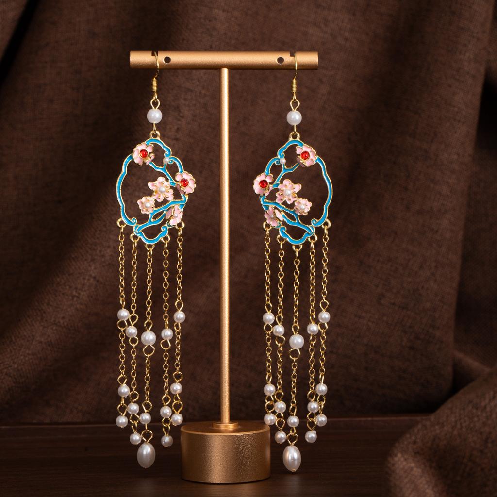 Butterfly Water Drop Pearl Fringed Ear Hook Female, Guochao Light Luxury Safety Buckle Ancient Cheongsam Earrings