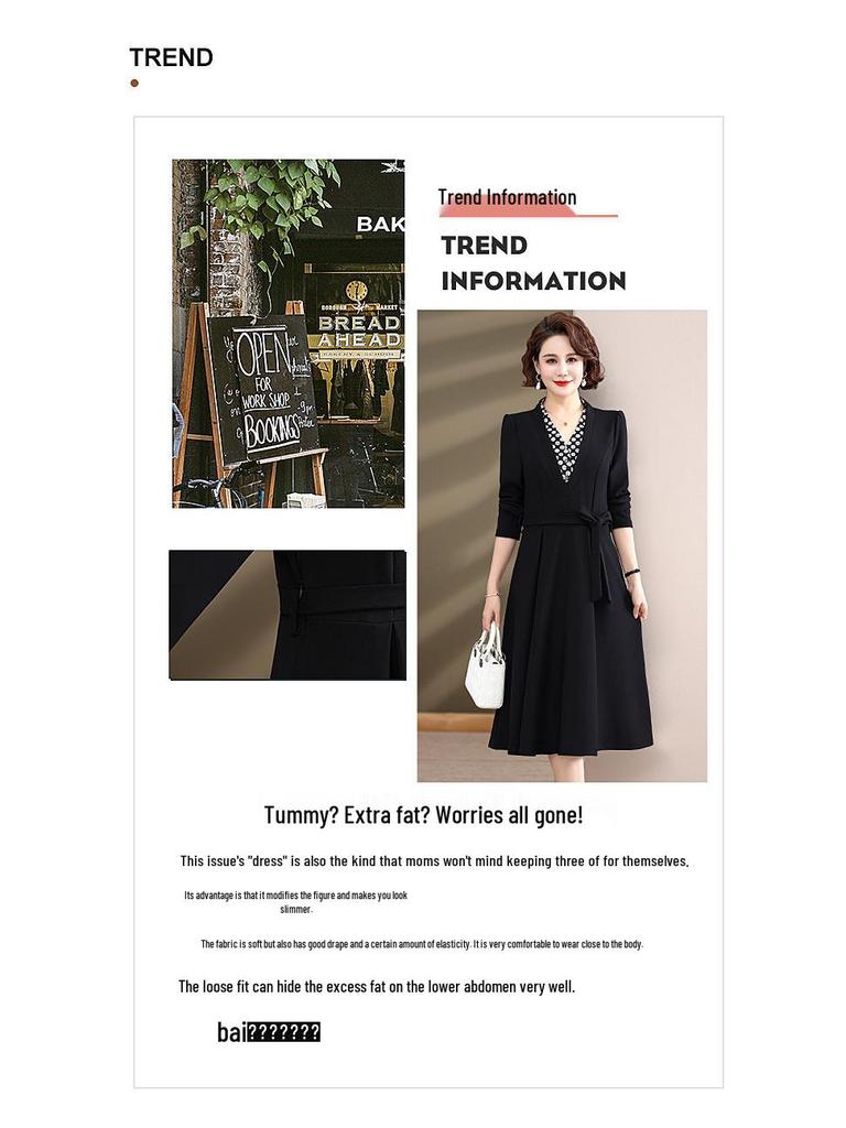 2025 New Spring & Autumn Long-Sleeve Dress for Middle-Aged Women - Elegant Slimming Faux Two-Piece Design