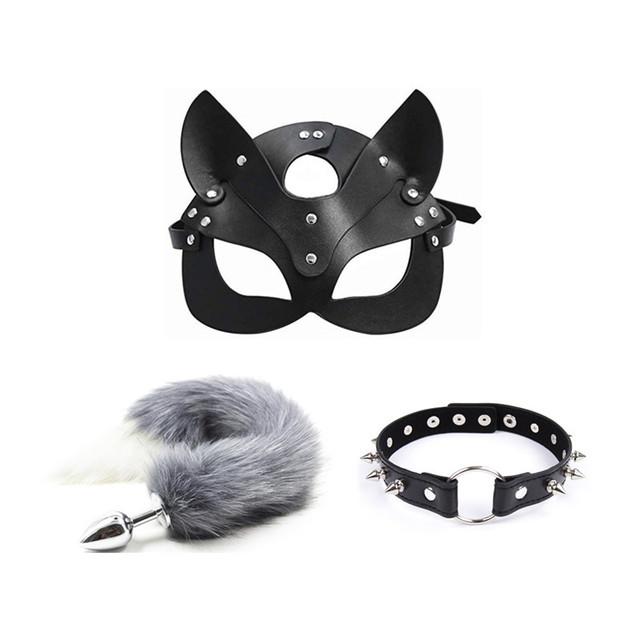 3pcs 40CM Fox Tail Anal Plug Collar Sexy Cat Mask Exotic Sex Products For Adults Games Bondage BDSM Sex Toys For Women