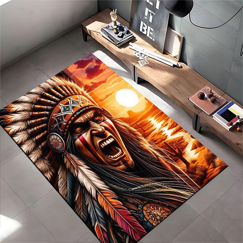 Native Warrior Sunset Design Suitable As a Non-slip Mat for the Living Room or Bedroom Sofa