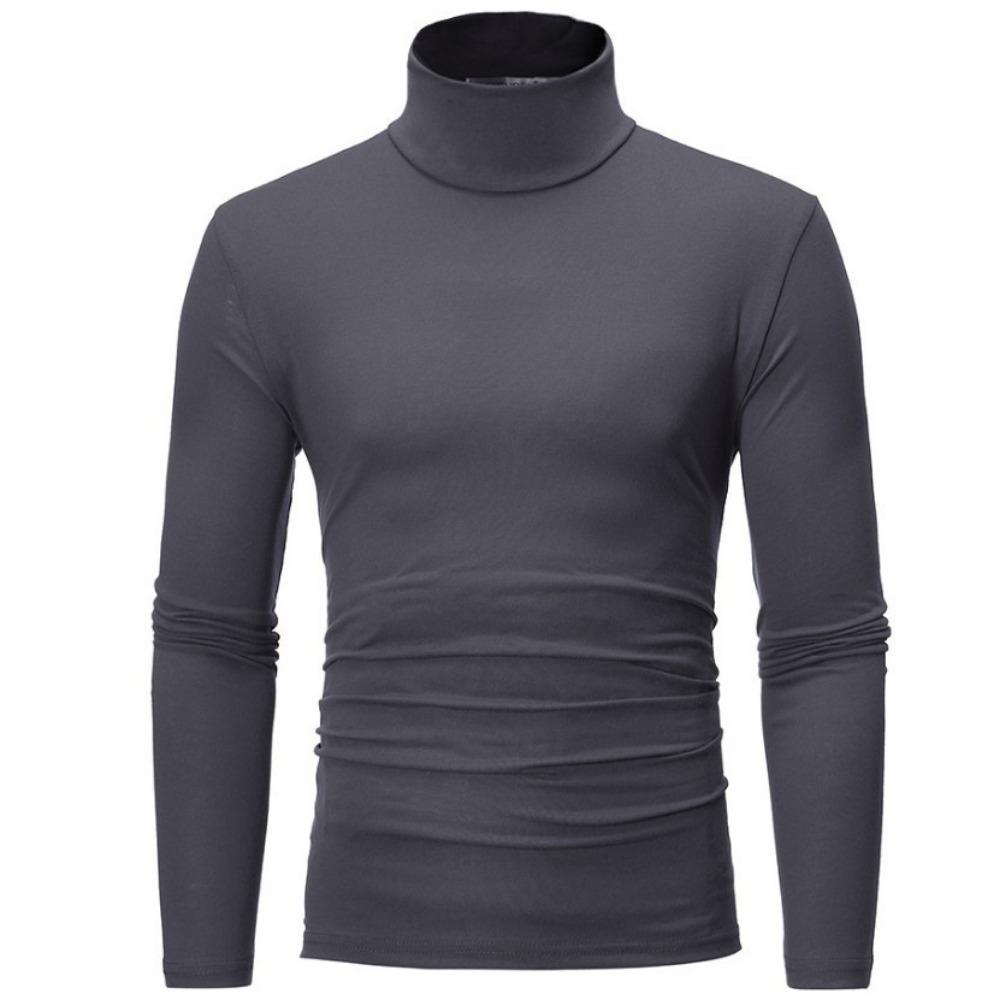 Herren Slim Fit Pullover-T-Shirt mit hohem Kragen und langen Ärmeln für Herbst/Winter