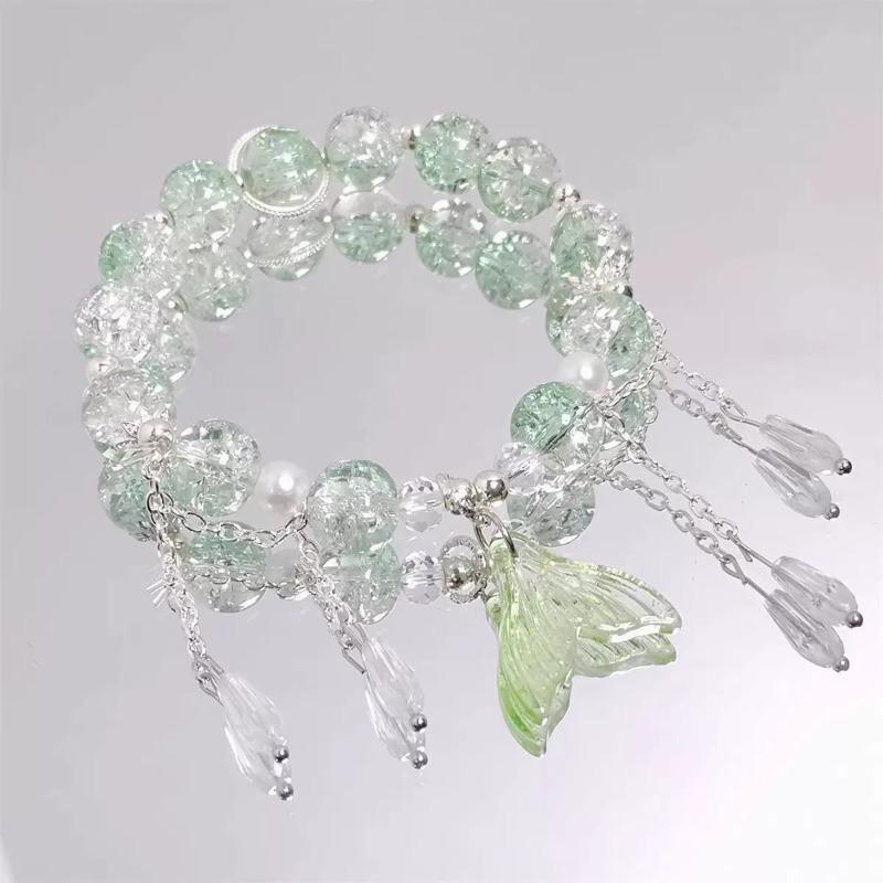 Summer Fresh and Cool Forest-themed Green Crystal Butterfly Ethereal Crystal Bracelet - A Niche Item