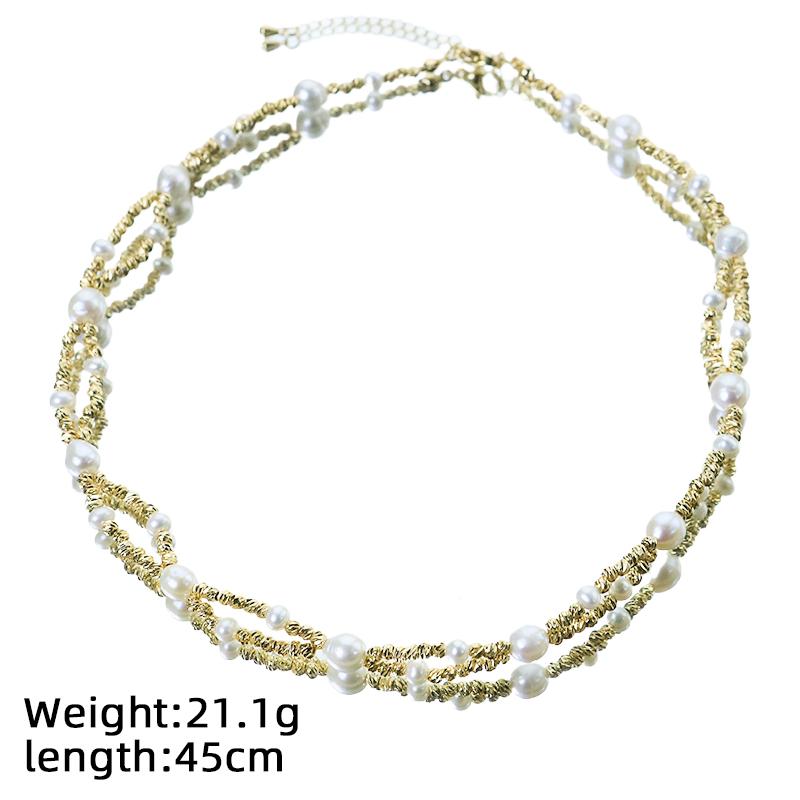 Natural Pearl Copper Bead Necklace 18k Gold Plated Luxurious Design Classic Necklace Banquet Wedding Women's Jewelry GN0862