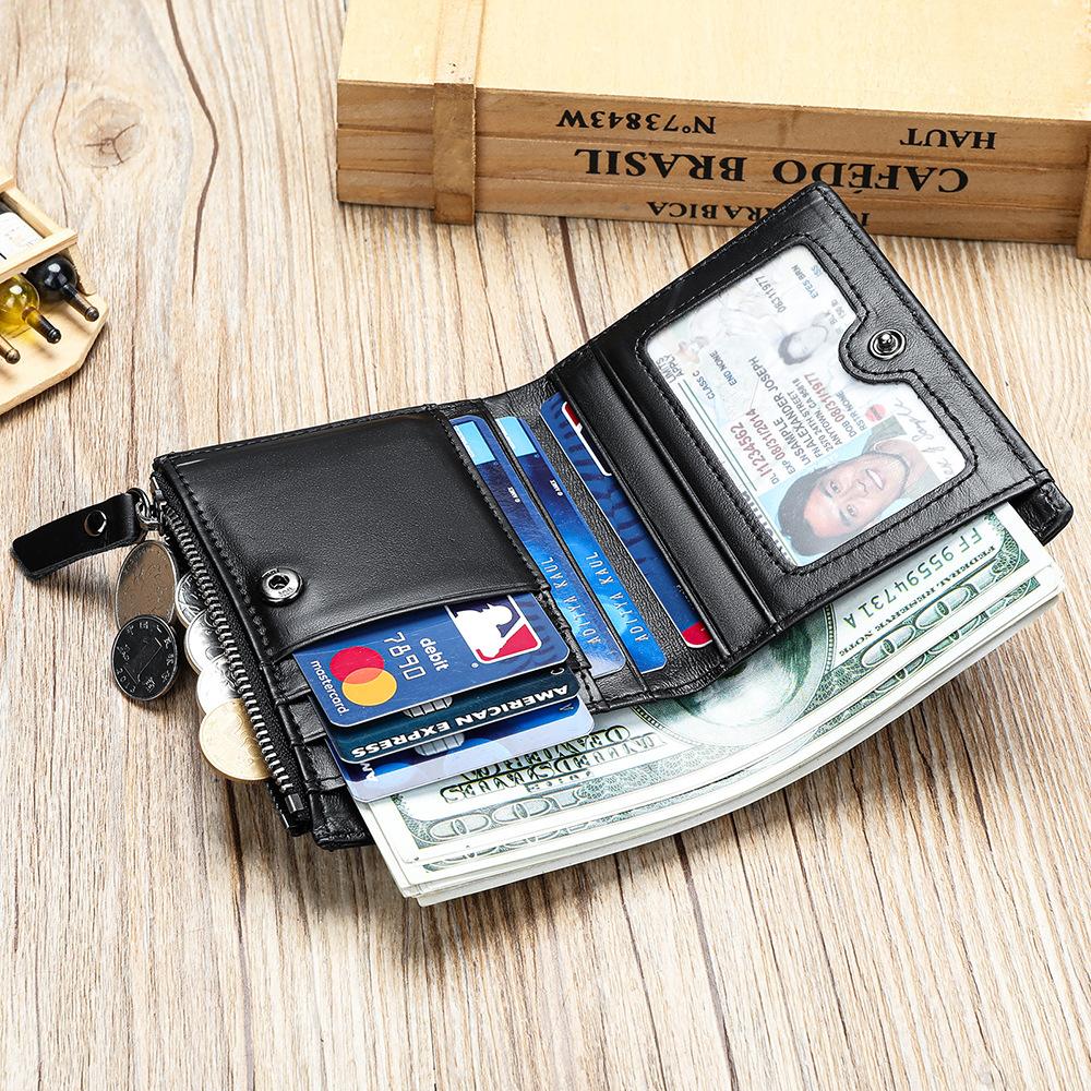 MVA Genuine Leather Mens Wallet Man Zipper Short Coin Purse Brand Male Cowhide Credit&id Wallet Multifunction Small Wallets