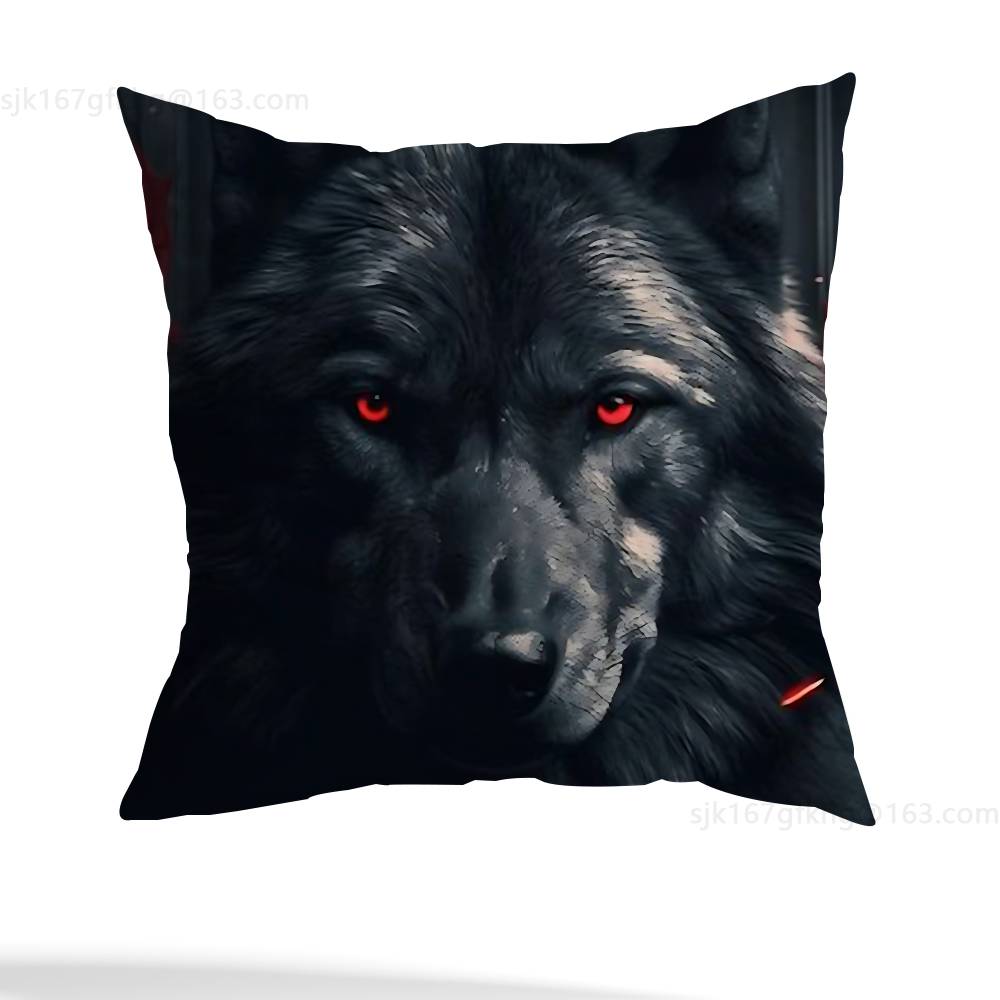 Wolf Pillow Case Square Double-Sided Printing Short Plush Sofa Cushion Cover Bedroom Bedside Pillow