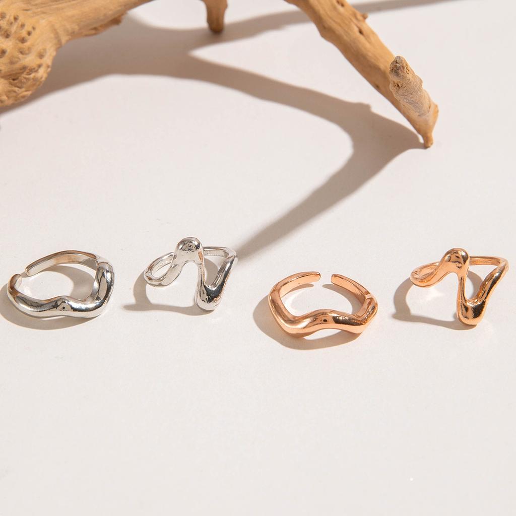 Fashion Women's 4 Piece Ring Set - Ladies Ring Metal Ring Glossy Ring Metal Ring Holiday Gift