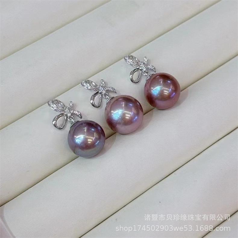 Natural freshwater purple bead pendant simple niche pearl necklace collarbone chain round strong light slight flaw accessories