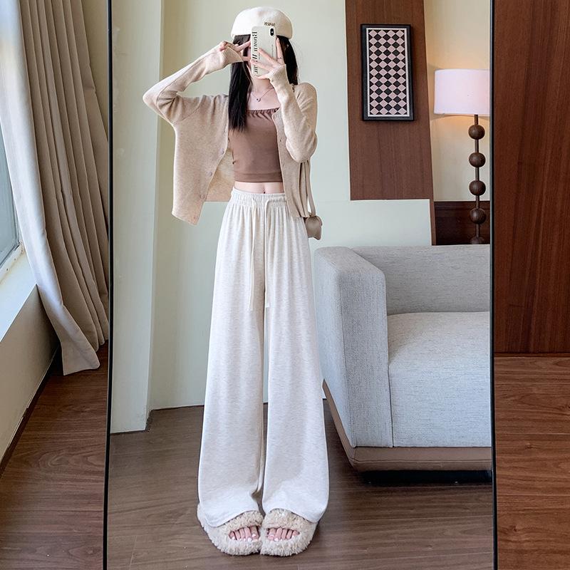 Wide-leg Pants Autumn and Winter New High-waisted Thin Loose Straight Pants Gray Casual Trousers Women's Clothing
