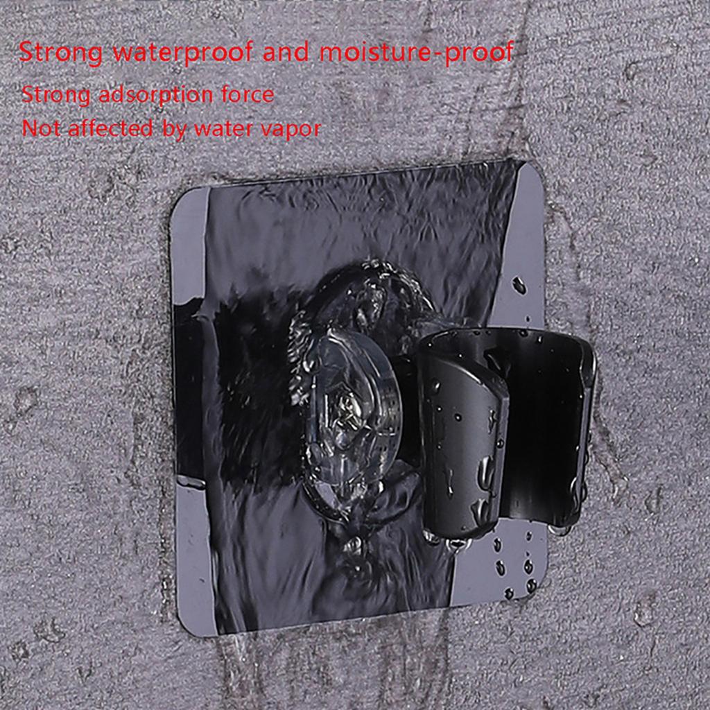 Wall-Mounted Shower Holder with Suction Cup & Adhesive, No-Drill Rotating Base with Hook for Bathroom Storage