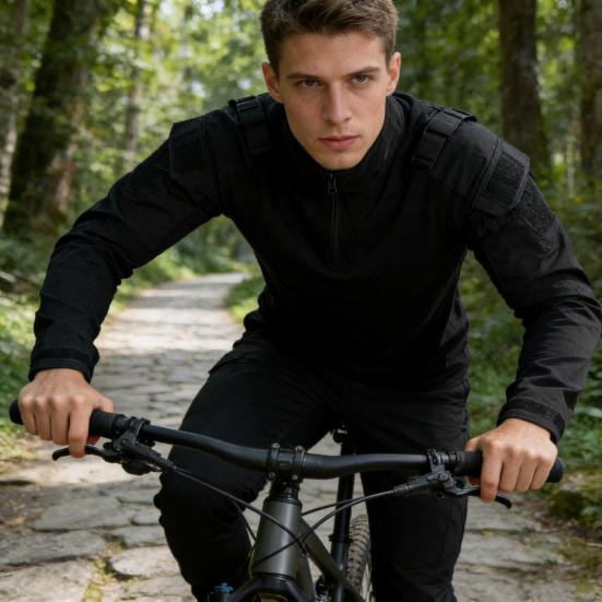 Men Tactical Shirt Long Sleeve Military Combat Shirt Quarter Zipper Stand-Up Collar Shirt for Outdoor Paintball Airsoft Cycling Hiking