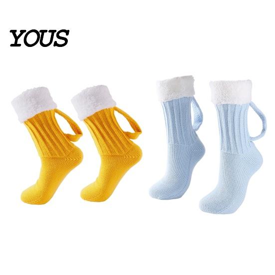 Easy On And Off Floor Socks Women's Knitted Slipper Socks, Soft Plush Lined Mid-Length Winter Versatile Cozy for Thermal with Handle Indoor