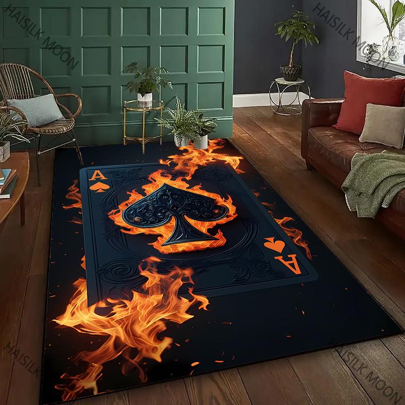 Cool Flame Spade Ace Printed Carpet Large Sizes Rug for Bedroom Living Room Gaming Room Office Non-Slip Mat Next Day Shipping